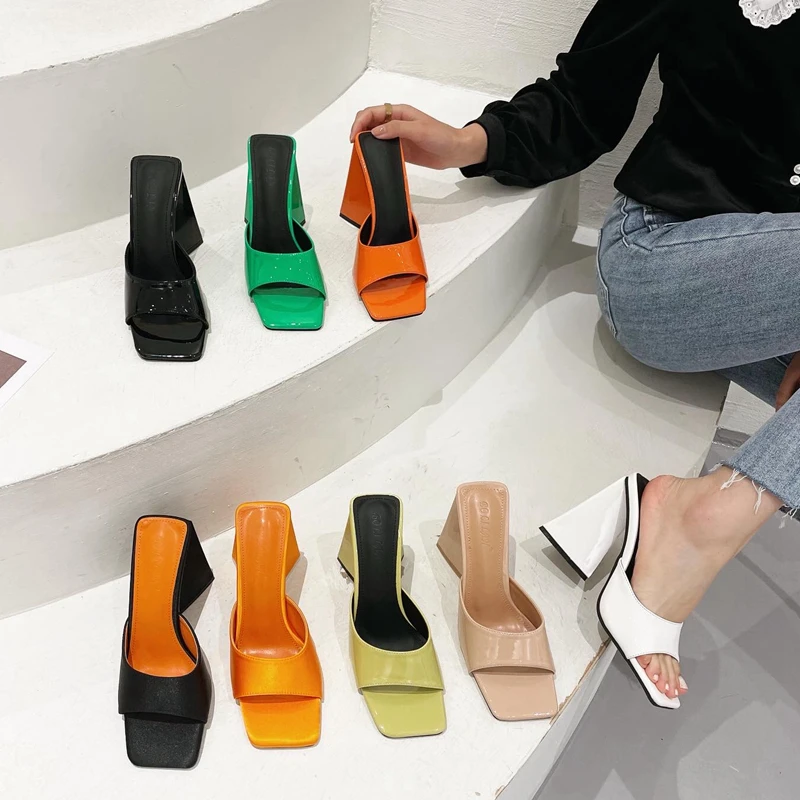 2022 Wedge-Heeled Sandals Summer Slide Ladies Must Go Out For Leisure High-Heeled Non-Slip Slippers Square Toe Sandals