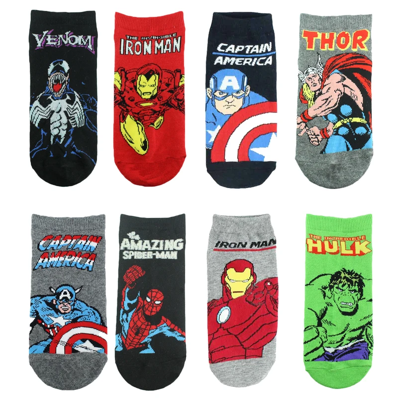 Носки мужские и женские короткие с рисунком Marvel Мстители Человек-паук Железный