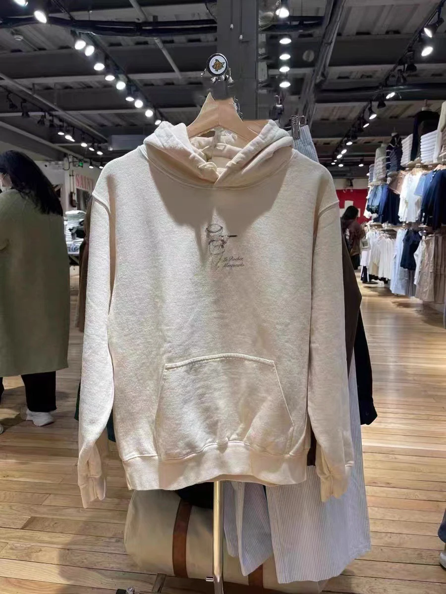 Толстовка с капюшоном мультяшным принтом ангела Осенние милые бежевые хлопковые