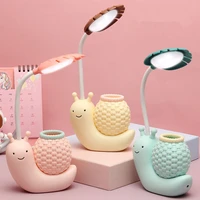 nordic cute pink snail usb charging pen holder lamp kid led night light bright reading lamp with pen organizer for power bank pc