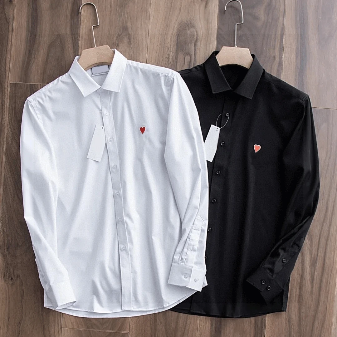 

High version 2023 spring and summer new love classic solid color all-match simple business casual men's long-sleeved shirt