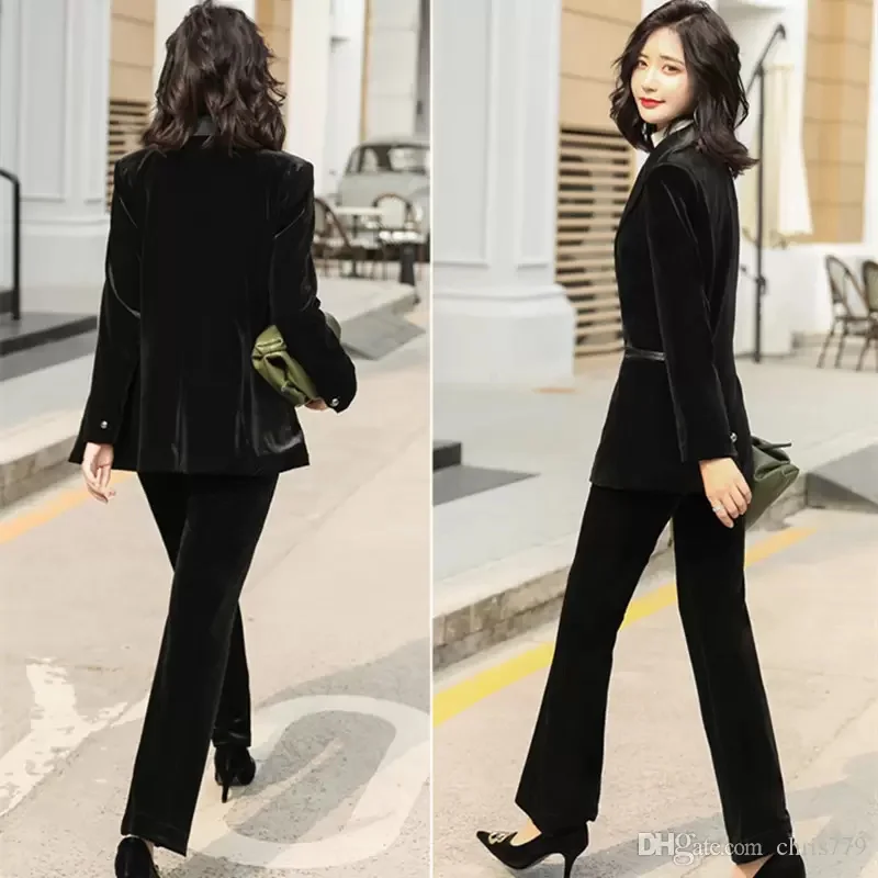 Womens Suits & Blazers Velvet Slim Temperament Quality Two-piece with trousers set Business Casual Wear