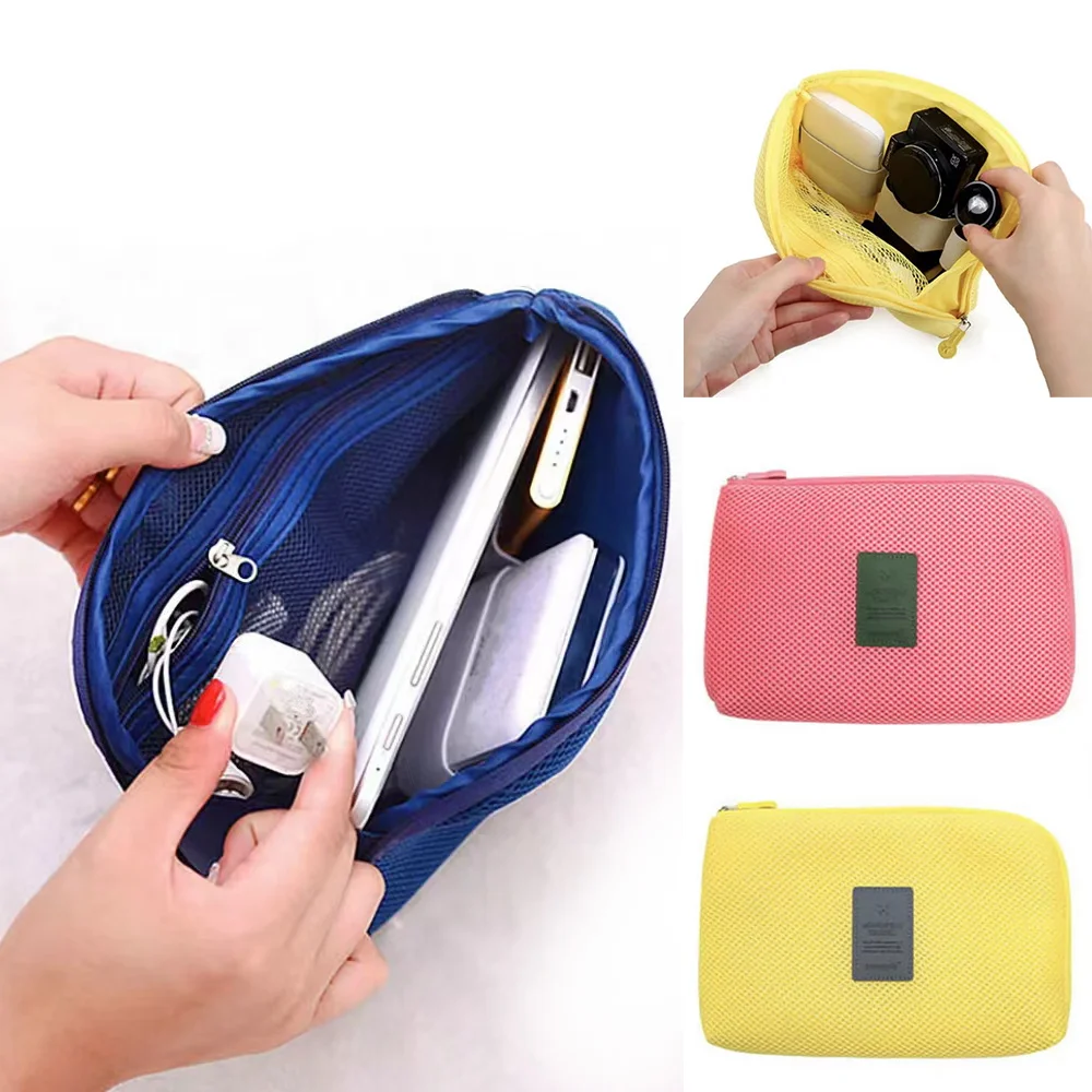 

Women Travel Zipper Cosmetic Bag Fashion Casual USB Data Cable Headset Earphone Solid Color Large Capacity Organizer Storage Bag