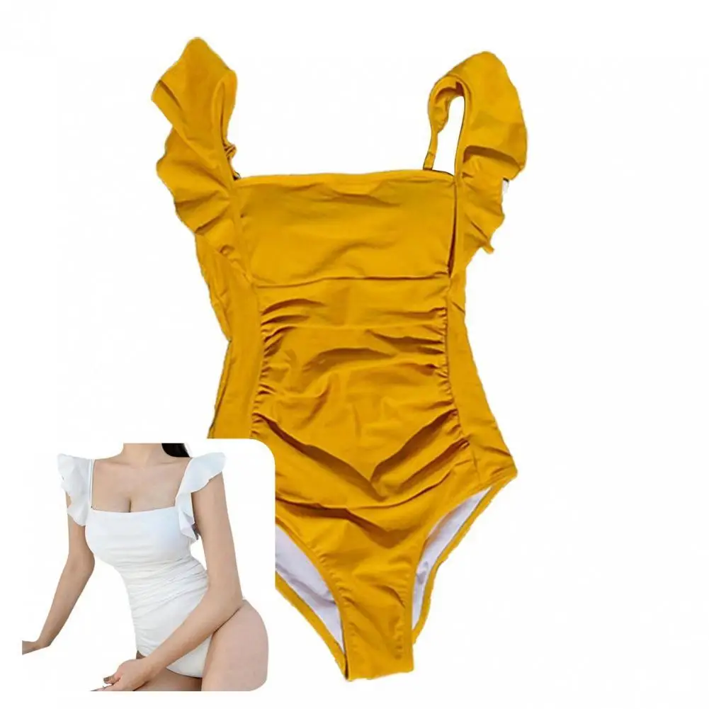 

Square Collar Elegant Push Up One Piece Swimwear Beachwear Romper Swimwear High Elastic for Swimming Pool