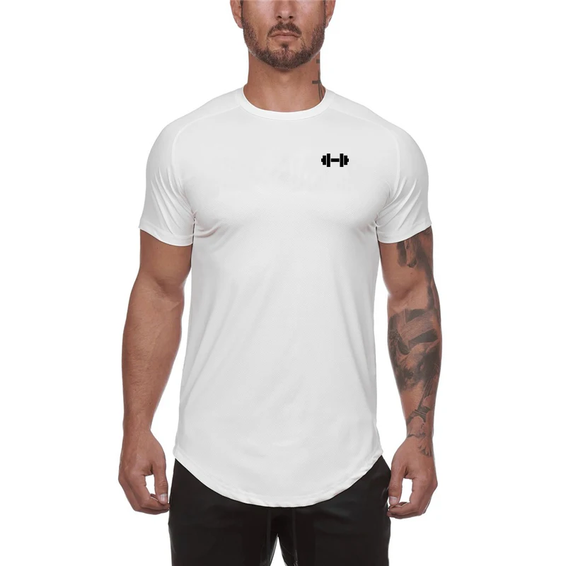 

Summer Mesh Breathable Gym Bodybuilding Quick Dry Slim Fit T-shirt Mens Short Sleeves Casual Fashion Rounded Hem O Neck Shirts