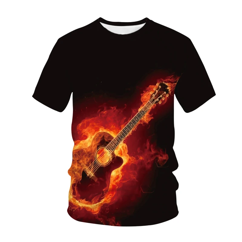 

4-14 Year Old Children's New T-shirt 3D Printing Picture Guitar Music Cool Clothing Boys And Girls Short-Sleeved Outdoor Tops
