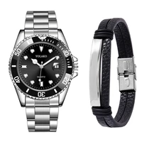 luxury mens watch leather bracelet stainless steel quartz calendar wristwatch for male business luminous clock relogio masculino