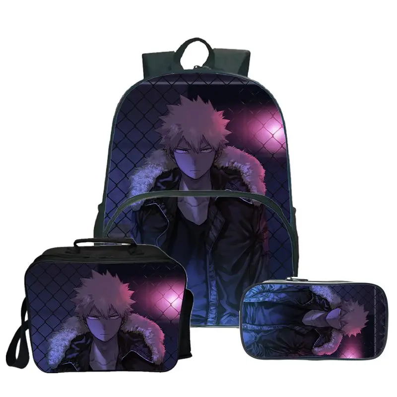 

Boku No Hero Academia Katsuki Bakugo School Backpack 3 Pcs/Set Girls Book Bags Back To School Laptop Shoulder Bag Women Mochila