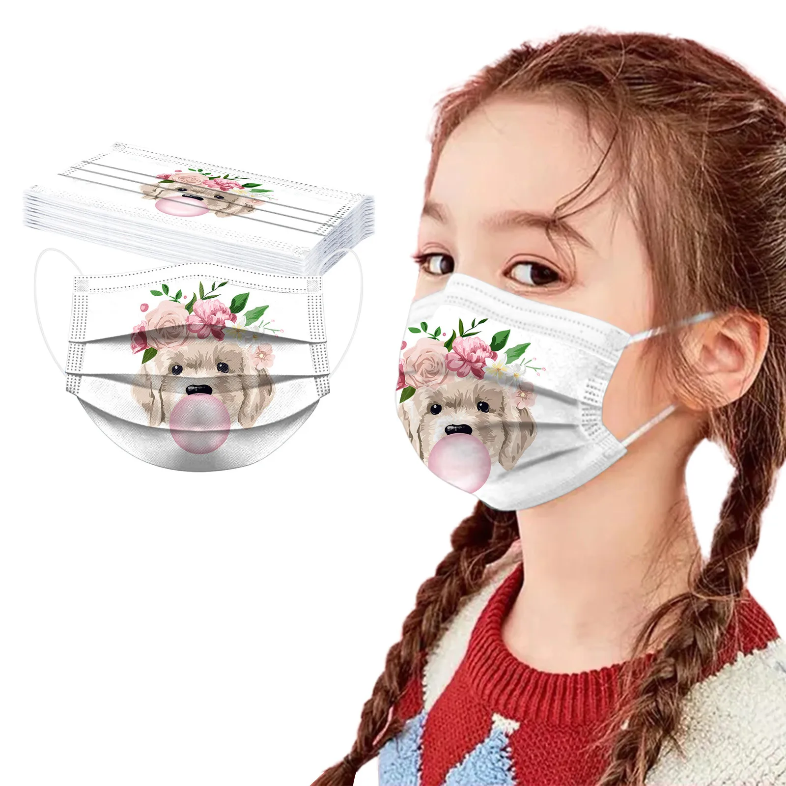 

10pc Kids Animal Flower Prints Disposable Face Masks Industrial 3ply Ear Loop Mask Child Pm2.5 Masks Earloop Bandage Masques