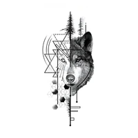 geometry wolf forest temporary tattoo stickers black lines design fake tattoos waterproof tatoos arm large size for women men
