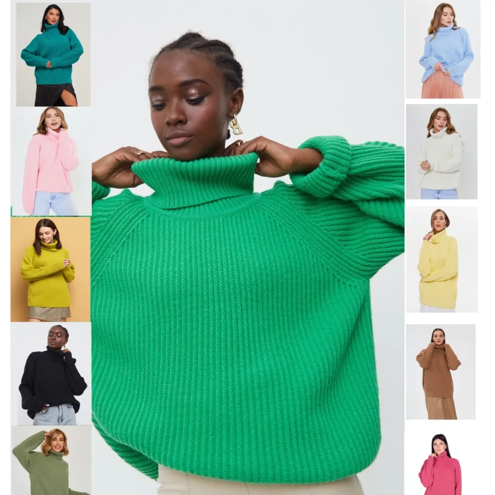 

Женский вязаный свитер с высоким воротником, Свободный пуловер оверсайз с длинным рукавом, джемпер, теплые женские свитера, Осень-зима 2022