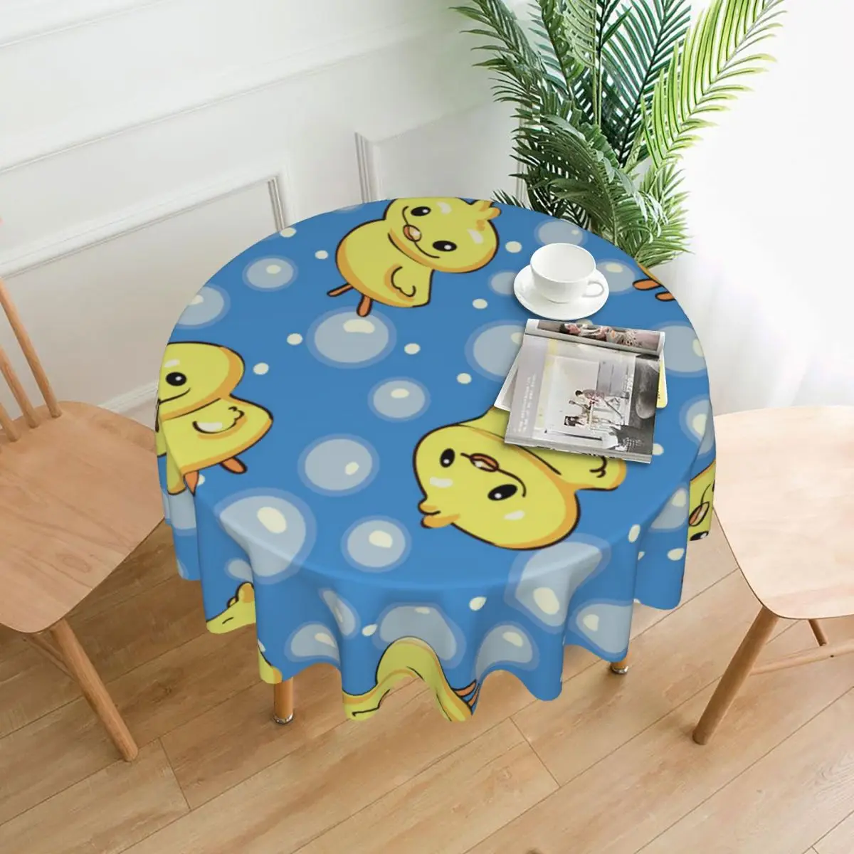 

Round Tablecloth Japanese Comic Yellow Cartoon Duck Cover Washable Table Cloth for Tea Table