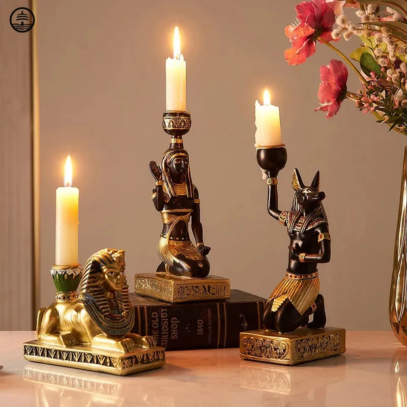 

Egyptian Anubis Statue Nephthys Art Sculpture Bast Figurine Sphinx Dog God Candlestick Resin Craft Home Decoration Accessories