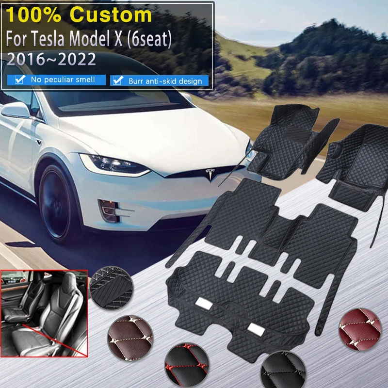 Car Floor Mats For Tesla Model X 2016~2022 6 seat Second Row No Handrails Anti-dirt pad Interior Parts floor Pad Car Accessories