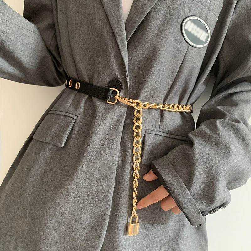 Punk Pu Metal Chain Belt For Women Luxury Brand Designer Waist Chain Female Girl Dress Jeans Decorative Waistband Accessories
