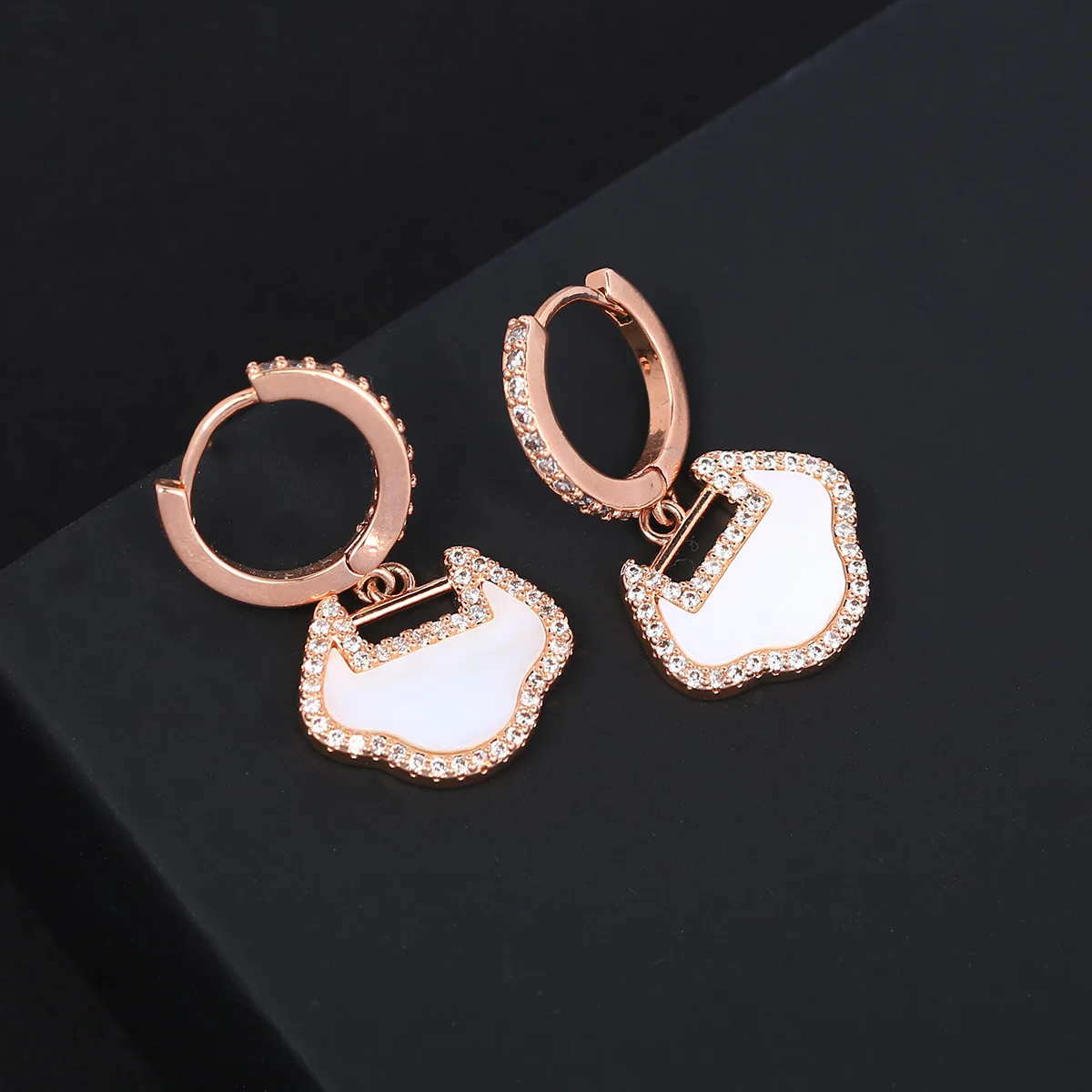 BilincolorLight Luxury  Zircon  Korean Shell Buckle  Earrings For Women or Girls  Chrismas' Gift