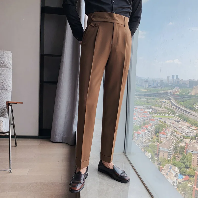 

British Style Autumn New Solid Business Casual Suit Pants Men Clothing Simple All Match Formal Wear Office Trousers Straight 36