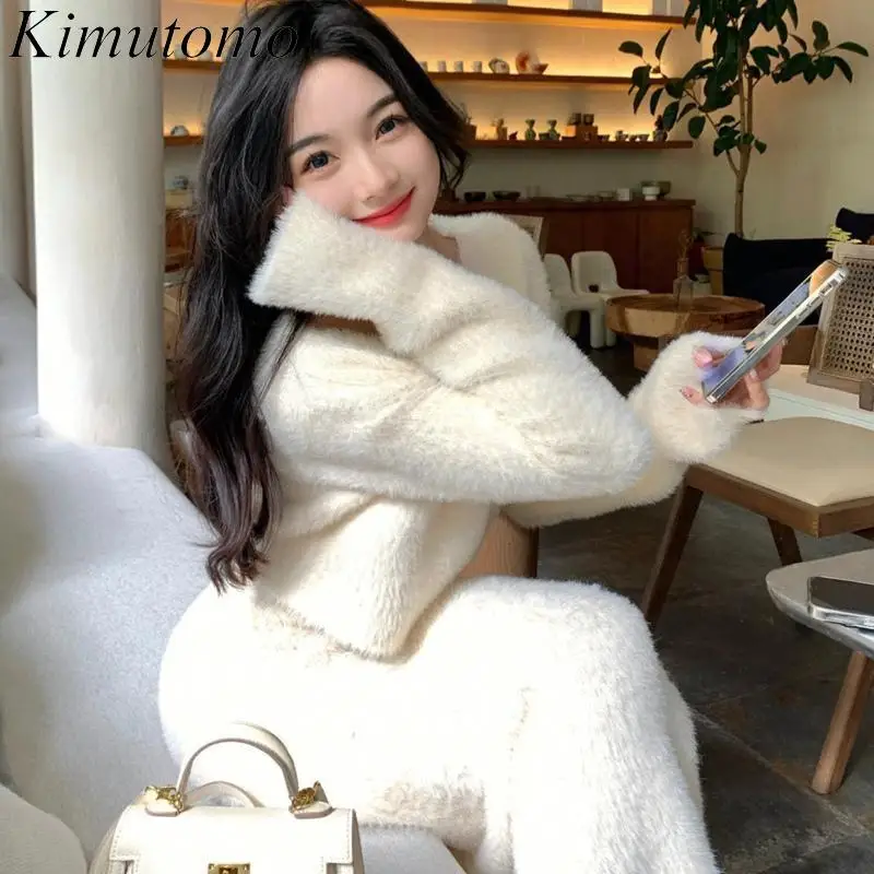 Kimutomo комплекты юбок из двух предметов женские наряды укороченный свитер с