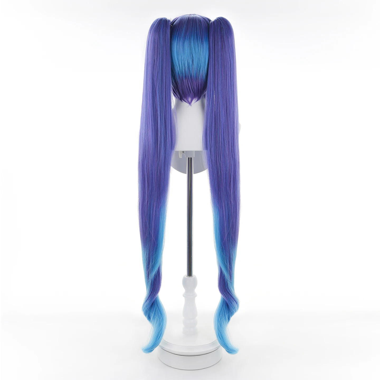 Фото Парик для косплея Project DIVA 120 см, длинный, кудрявый, сине-фиолетовый, сине-пурпурный, синтетический, со съемными хвостиками №5