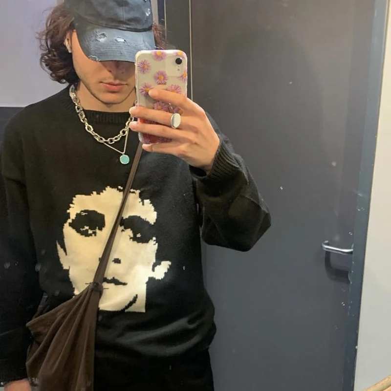 Европа Америка Бестселлер Зимний свитер ERD Портретный принт Черный с круглым