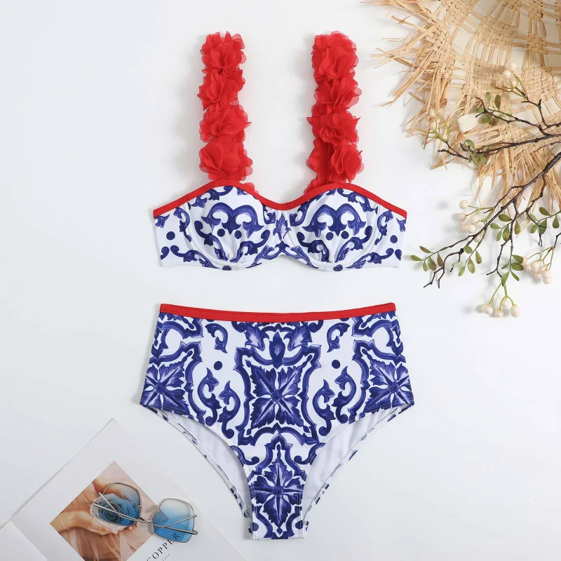 Fashion Two Pieces Swimsuit Bikini Cover Up with Skirt Women 2023 New Bowknot Swimwear Luxury Elegant Brazilian Bathing Suit