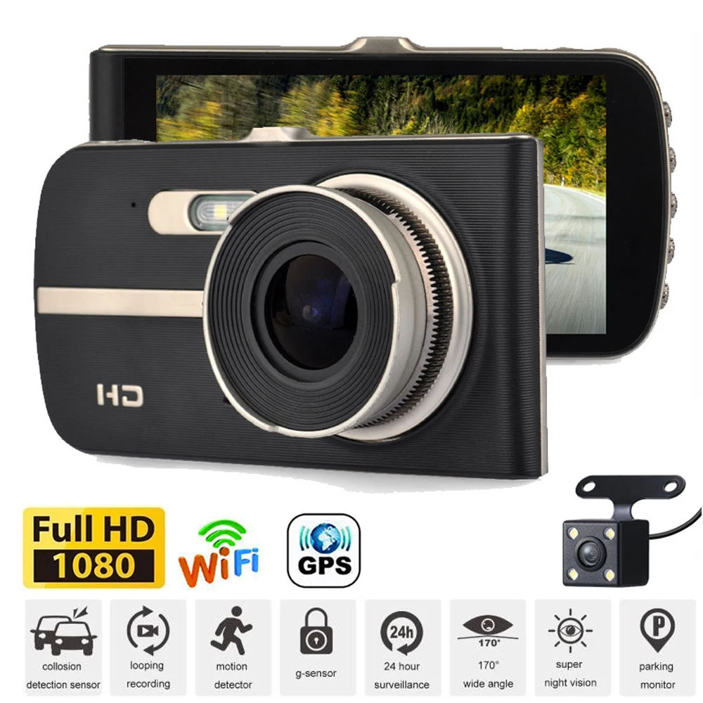 

Dash Cam Dual Lens 1080P Full HD Vehicle Camera WiFi Car DVR Night Vision Parking Monitor Rear View GPSVideo Recorder Black Box