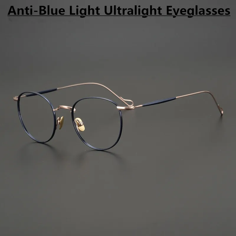 Japanese Handmade Titanium Glasses Frame Men Women Round Prescription Eyeglasses Ultralight Optical Eyewear Blue-Light GAFAS