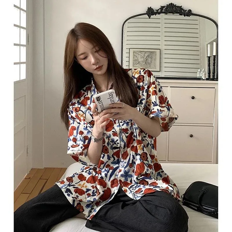 Женская модная повседневная Свободная рубашка с коротким рукавом новая летняя