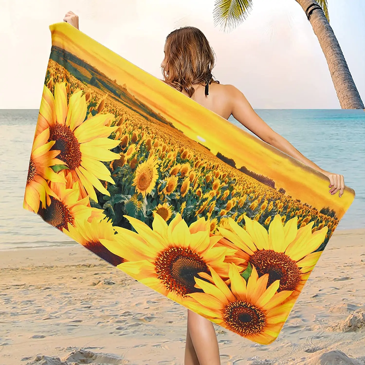 

Microfiber Fall Sunflowers Beach Towel, Autumn Flower Sunset Beach Towels Oversized, Super Soft Quick Dry Bath Towel