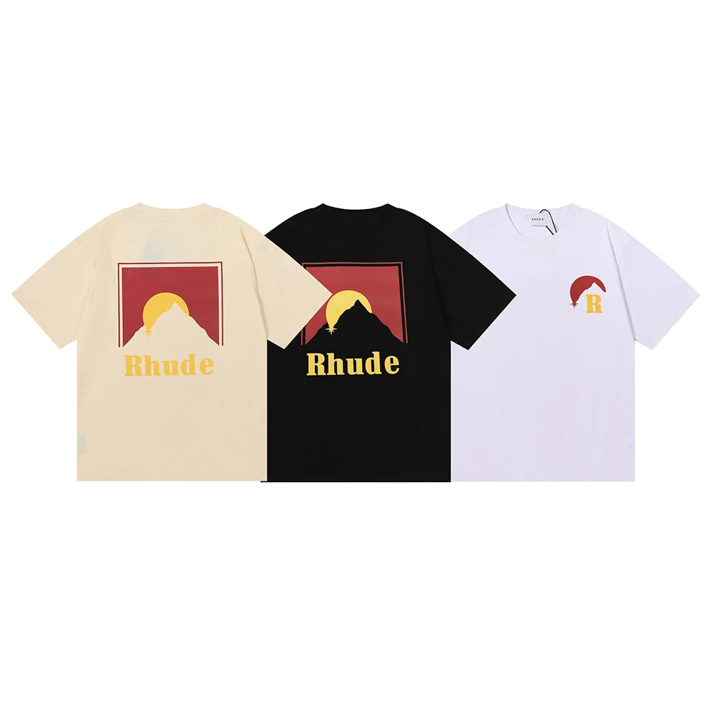 

RHUDE T-shirts 22SS Men Women 1:1 Best Quality Summer Men's Dusk Sunset Printing Short Sleeve Top Tees T-Shirt T Shirts Cotton