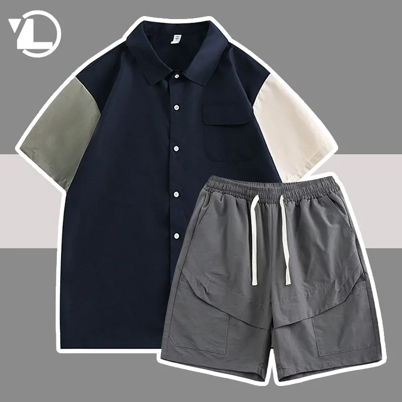 

Мужская летняя рубашка из вискозы и повседневные свободные шорты в японском стиле