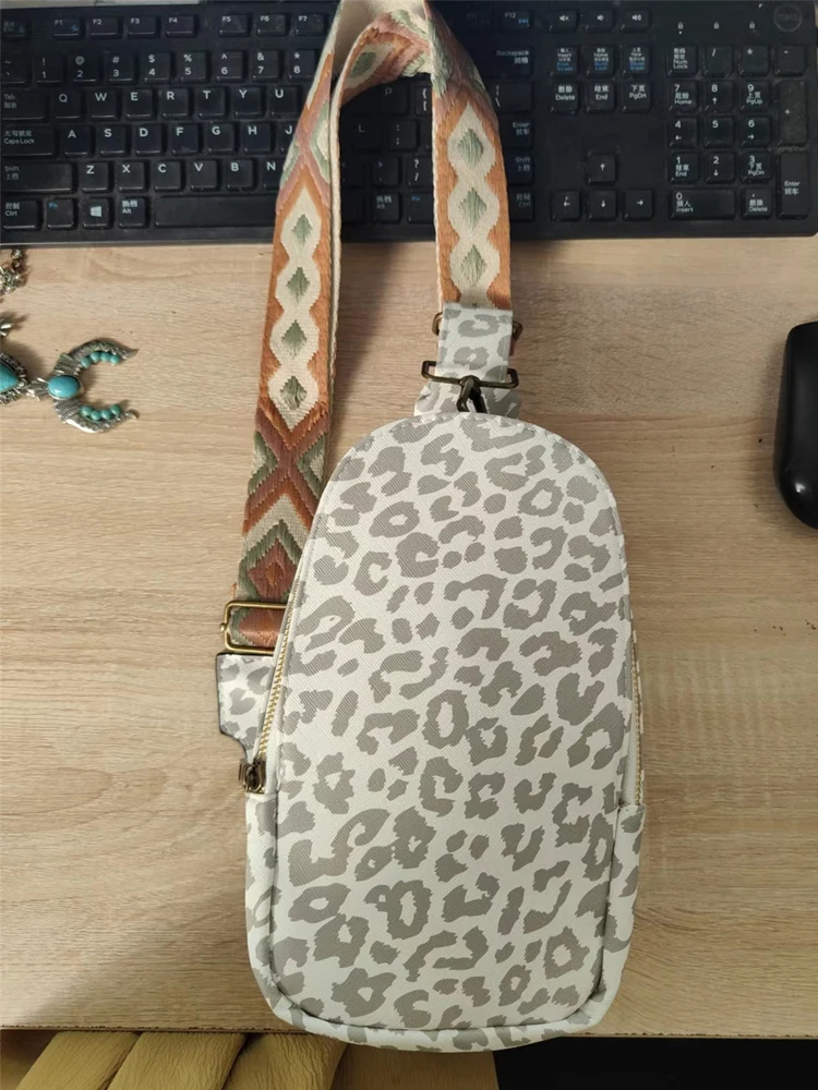 Fashion Leopard PU Leather Sling Bags Women Casual Vintage Guitar Strap Crossbody Chest Bag Ladies Street Versatile Fanny Packs