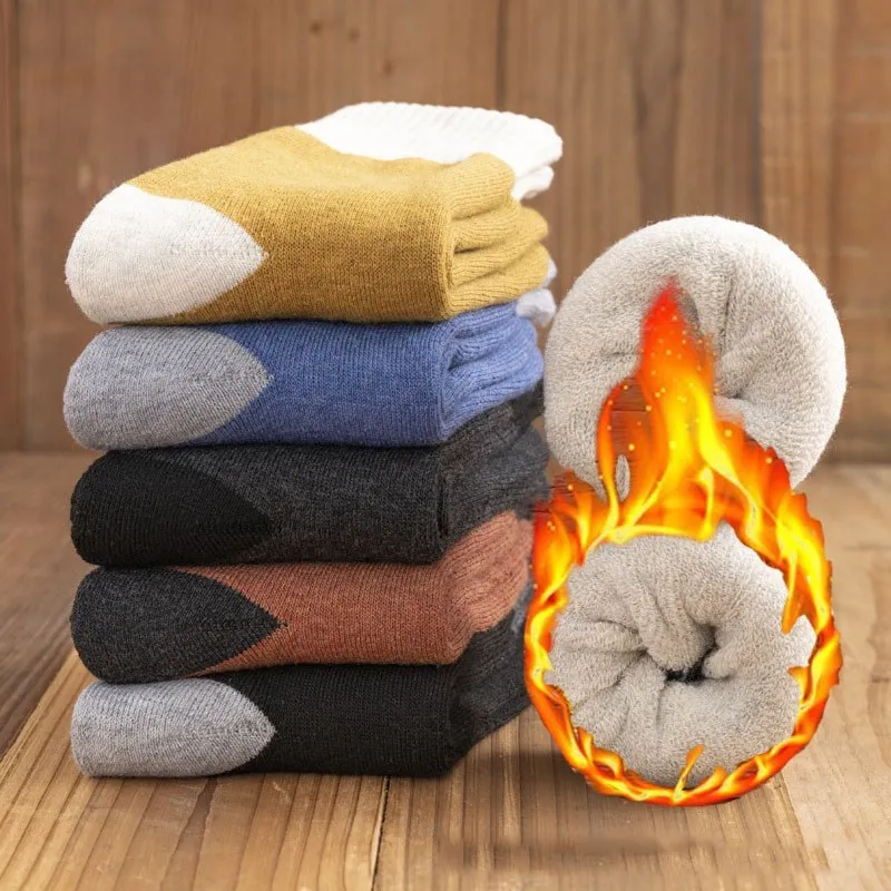 

Высококачественные зимние теплые мужские носки, супер толстые дышащие однотонные мужские носки против холода, мужские толстые носки для сн...