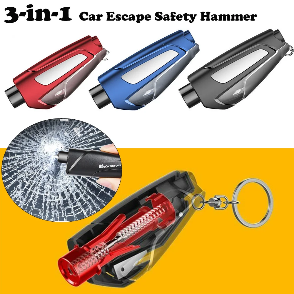 

Safety Hammer Car Emergency Rescue Knife Life Saving Seat Belt Cutter with Key Chain Window Breaker Glass Auto Emergency Hammer