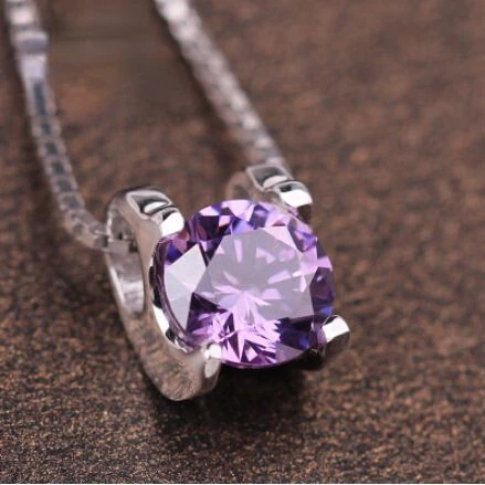 

Inlaid Zircon Women's High Quality Necklace Short Collarbone Fashion Amethyst Pendant European and American Jewelry Wholesale