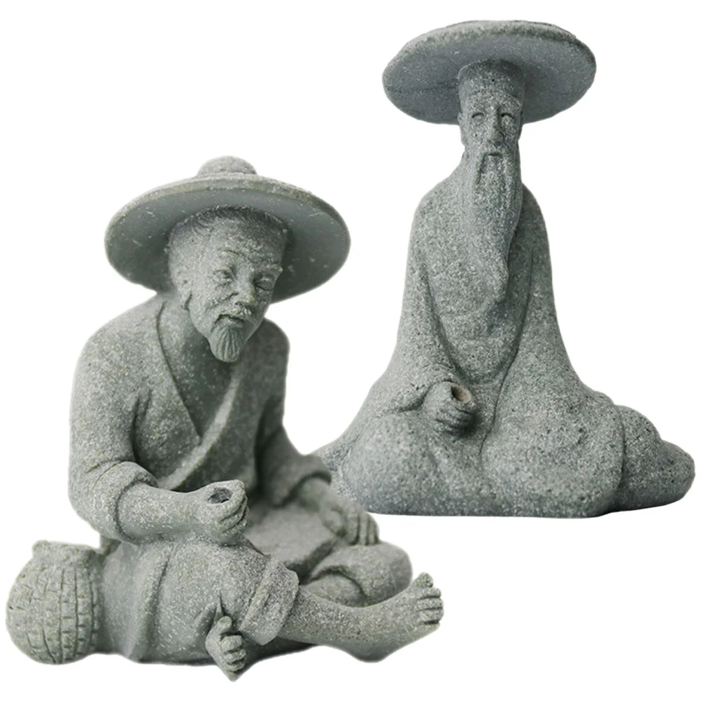 

2pcs Fisherman Ornament Bonsai Ornament Aquarium Fisherman Figurine Decors