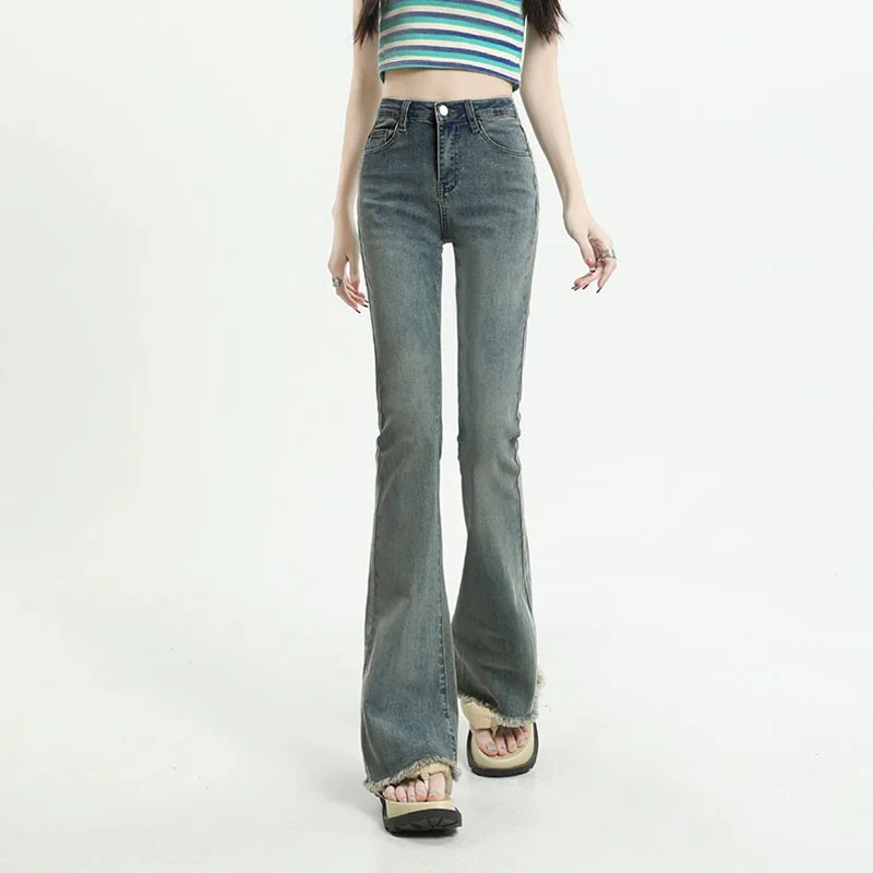 Skinny High Waist Flare Jeans Women Streetwear Female Clothing Y2k Denim Trousers Retro Korean Fashion