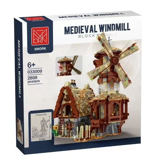 Средневековая серия ветряная мельница городской рынок сарай водяная модель