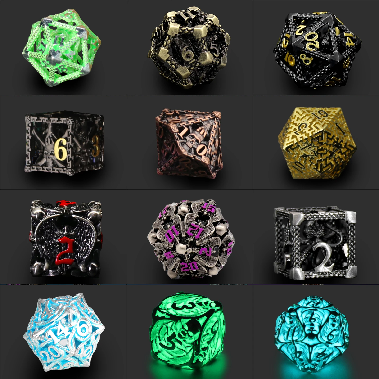 Фото Набор игральных костей Mystery Dice DND, 7 кубиков в подарочном футляре, металлические многогранные кубики для ролевой игры Dungeons and Dragons. №2