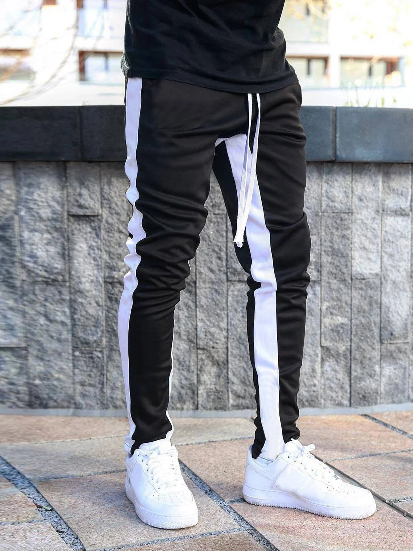 Men's clothing  Man pants Contrast Panel Drawstring Sweatpants