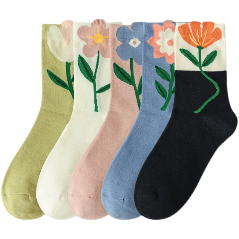 1 Pair Women Socks Flower Pattern Ruffle Cute Kawaii Japanese Korean Style Cartoon Harajuku Breathable Casual Short Cotton Socks