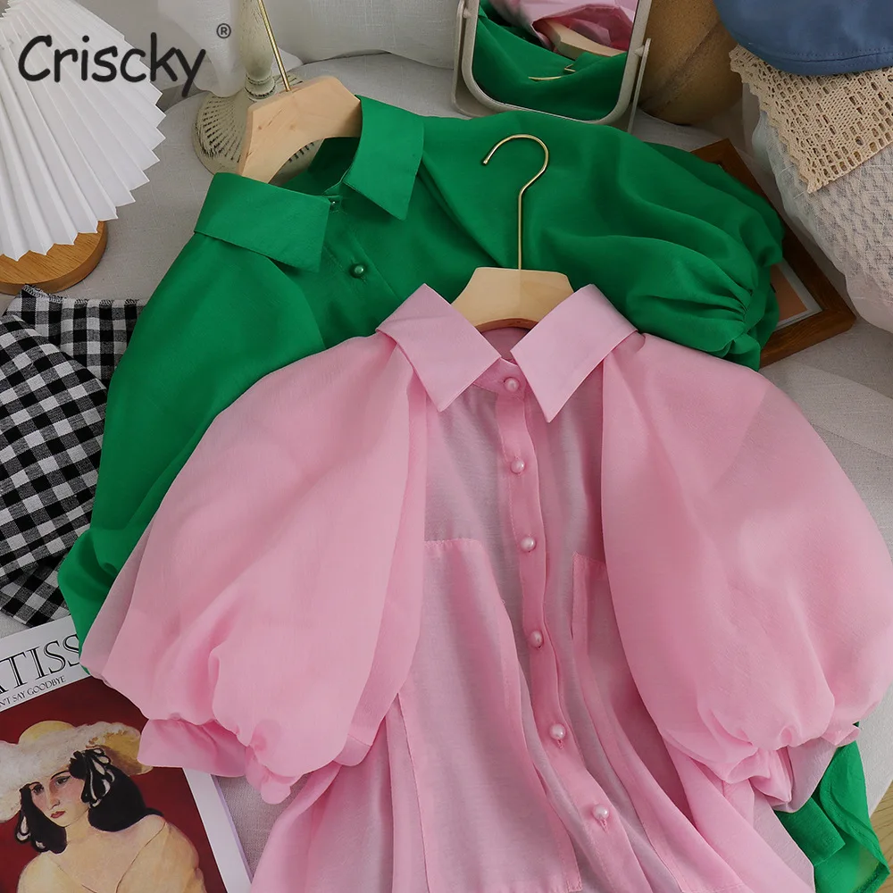 

Criscky Girls' Lantern-sleeve Solid Chiffon Baby Shirt Toddler Girl Children Clothes Clothes for Toddler Girls Blouse Girl