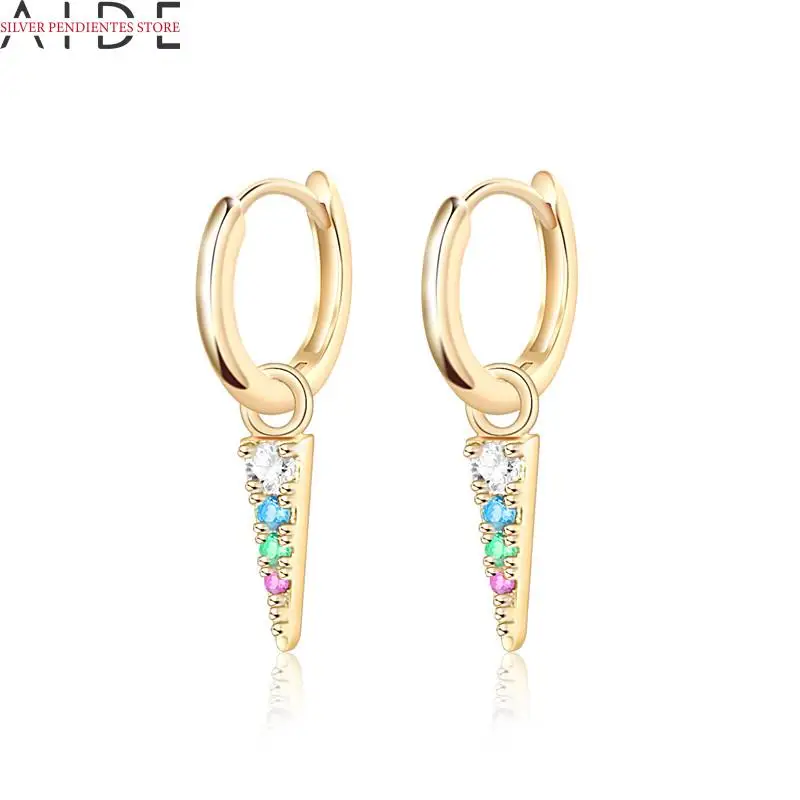 

AIDE Minimalist Colorful Diamond Silver Hoops Earrings Korean 925 Sterling Silver Geometric Triangle Earrings Ear Buckle Jewelry