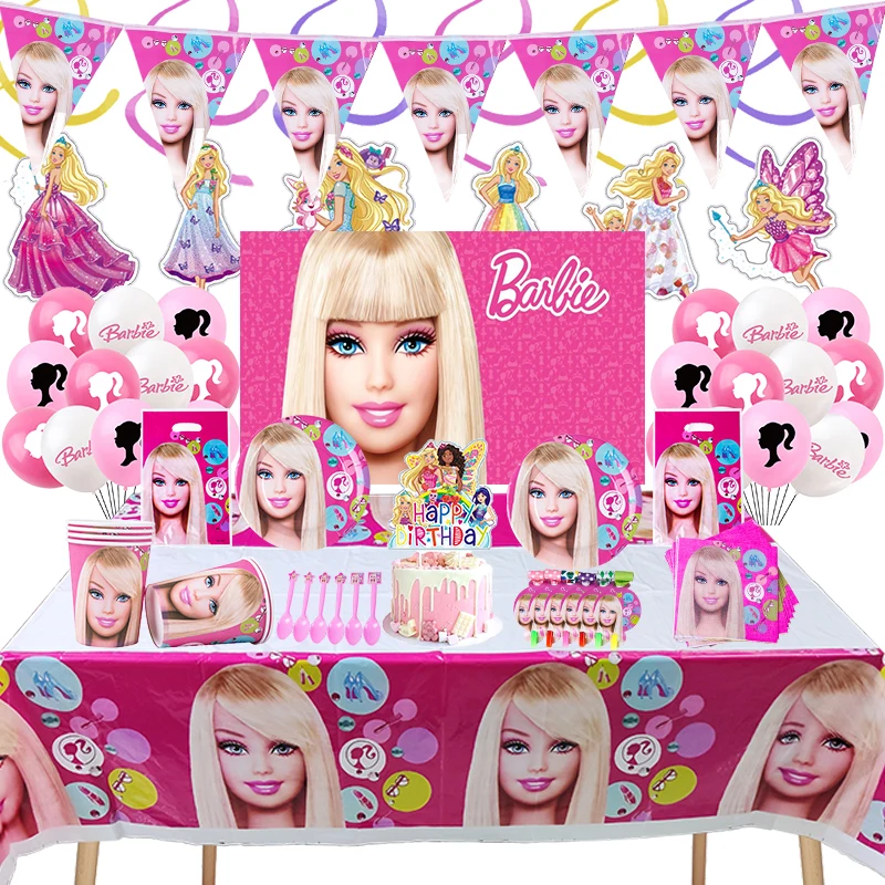 

Barbi-Princess Disposable Birthday Party Decorations Customize Background Kids Girl Party Supplies Decor Baby Shower Tableware
