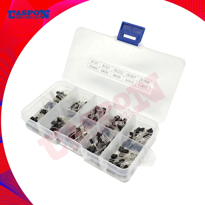 

10value 200PCS BC337 BC327 2N2222 2N2907 2N3904 2N3906 S8050 S8550 A1015 C1815 Transistor Assortment Kit Transistors Box Pack