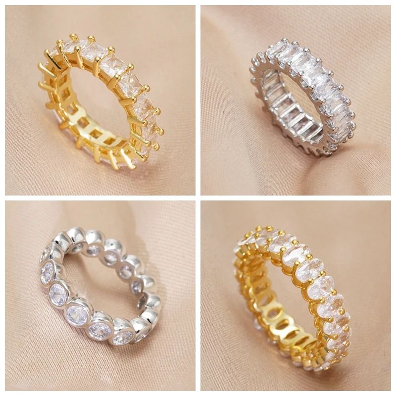 

Yunkingdom New 2022 Classic Gold/Silver Color Cubic Zircon Promise Wedding Eternity Rings for Women Couple Rings Luxury Jewelry