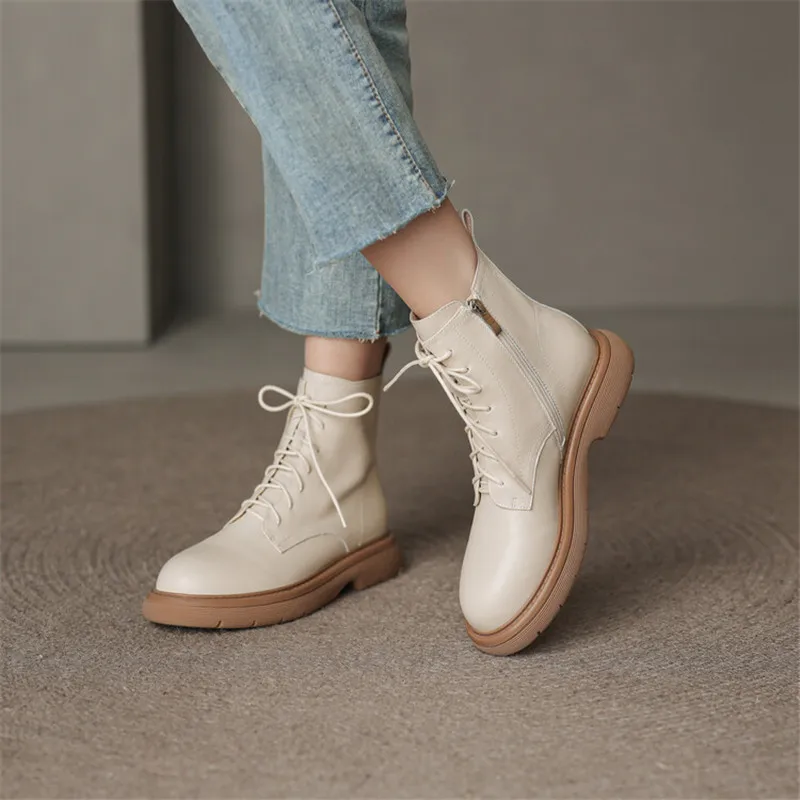 

New Autumn/winter Women Shoes Genuine Leather Ankle Boots Round Toe Platform Short Boots Low Heels Shoes for Women Work Boots