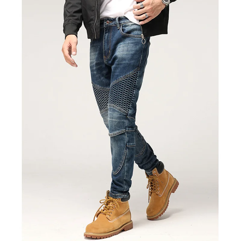 Streetwear Men New Pattern Recreational Blue Pants Elastic Force Straight Cylinder Self-cultivation Thread Jeans Autumn Female