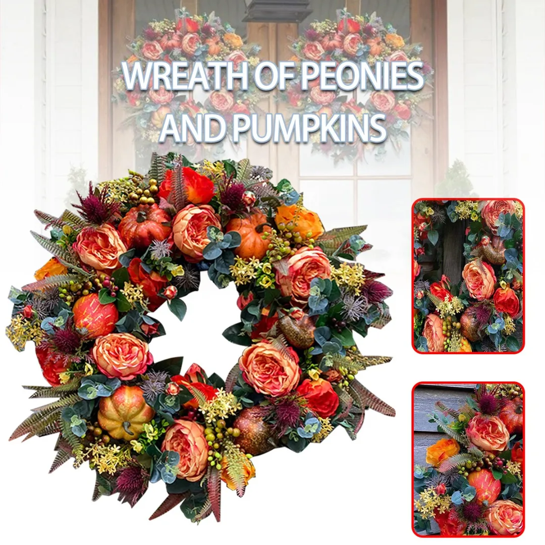 

Fall Peony Pumpkin Wreath Artificial Autumn Door Garland Festival Thanksgiving Wreaths Front Doors Home Farmhouse Decoration