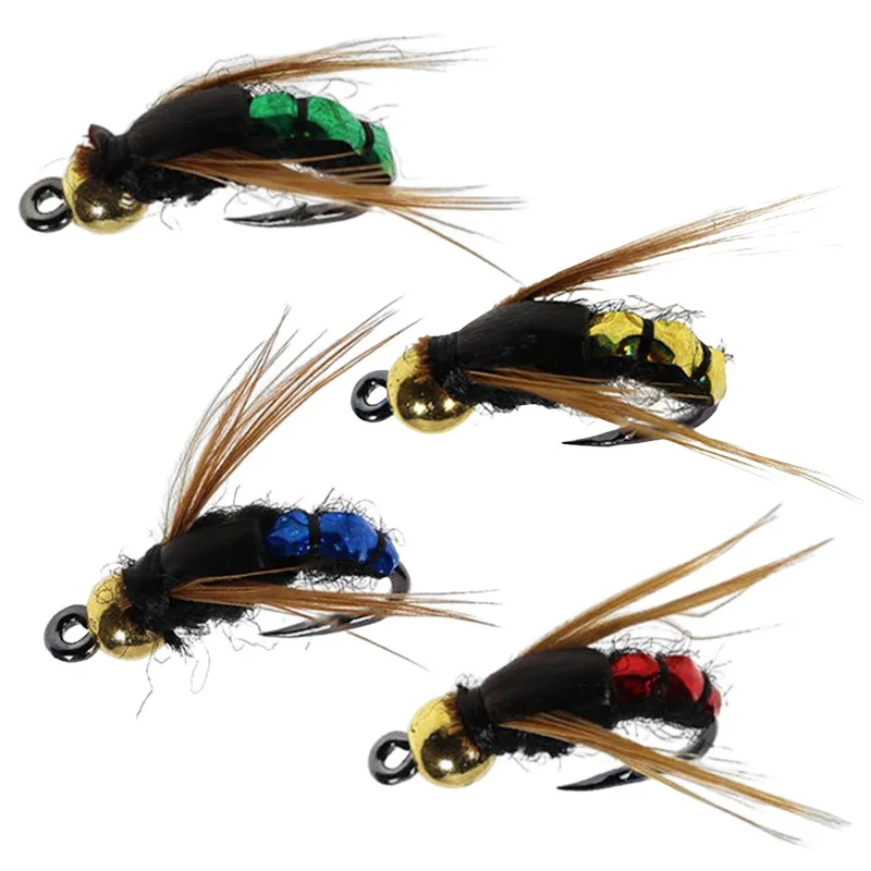 

Artificial Insect Fishing Bait Lure Hot Sale Brass Bead Head Fast Sinking Nymph Scud Fly Bug Worm Trout Fishing Flies